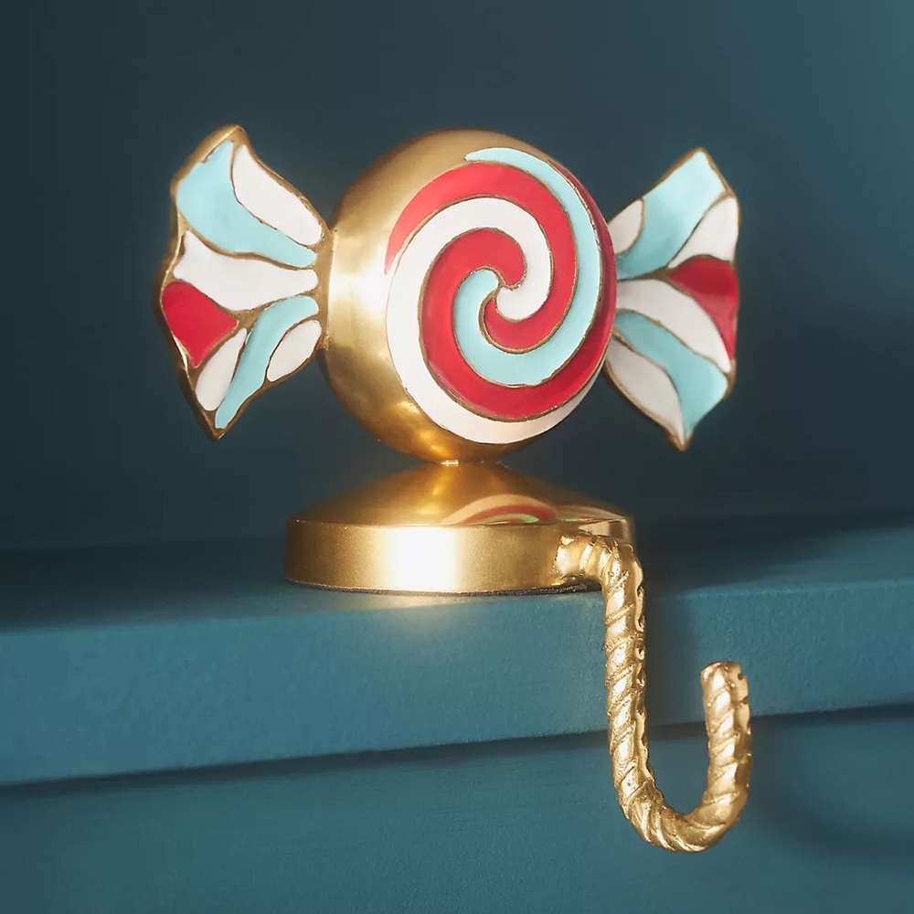 Anthropologie 🍭Peppermint Candy 🍬 Gold Metal Stocking Holder 🎅🏻